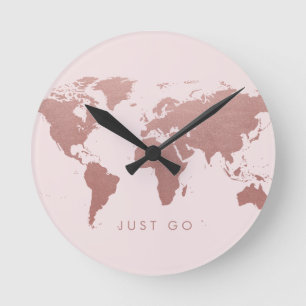 Pink World Map Globe Time to Go Runde Wanduhr