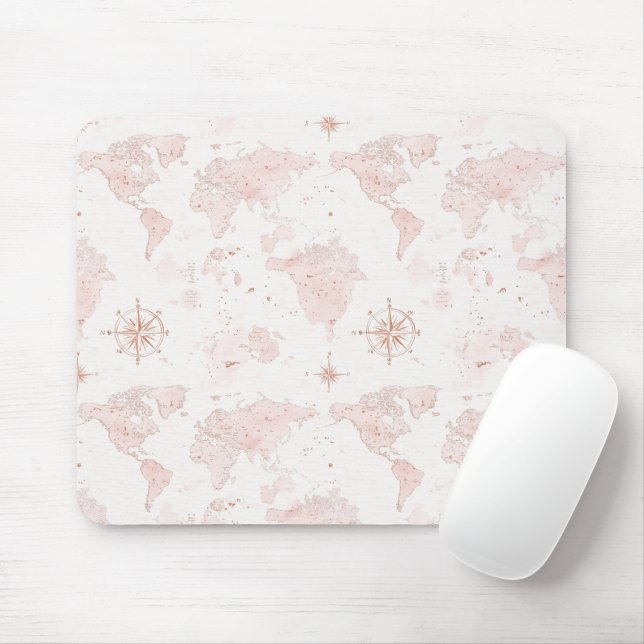 Pink World Map Mousepad (Mit Mouse)