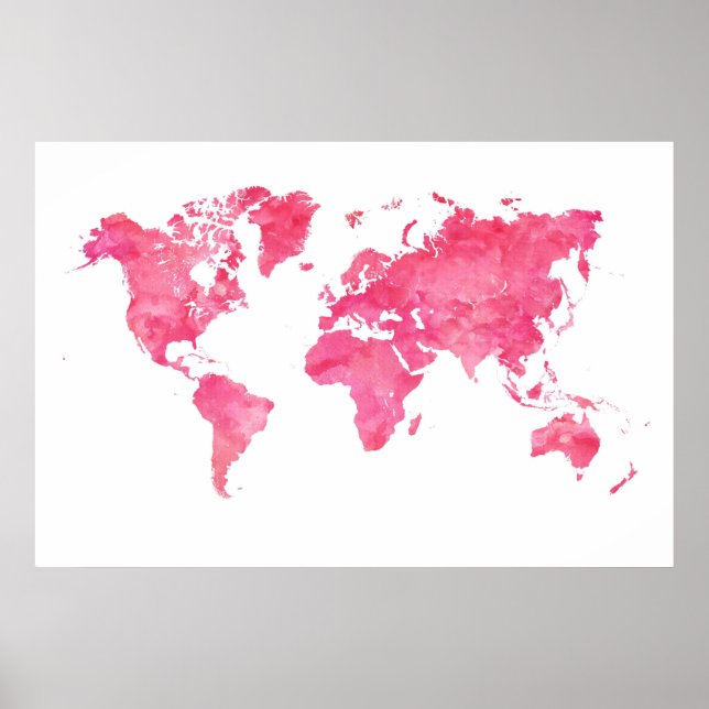 Pink World Map Poster (Vorne)