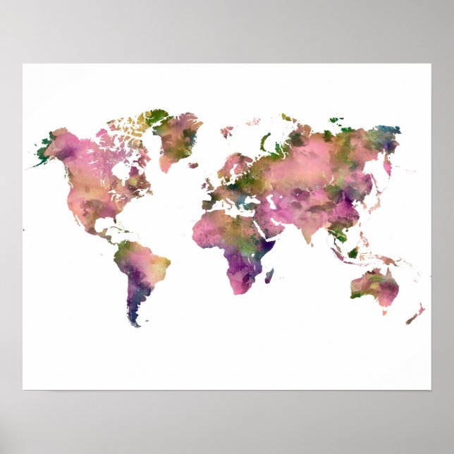Pink World Map Poster (Vorne)
