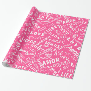 Pink Wrapping Paper mit mehrsprachiger Liebe Text Geschenkpapier