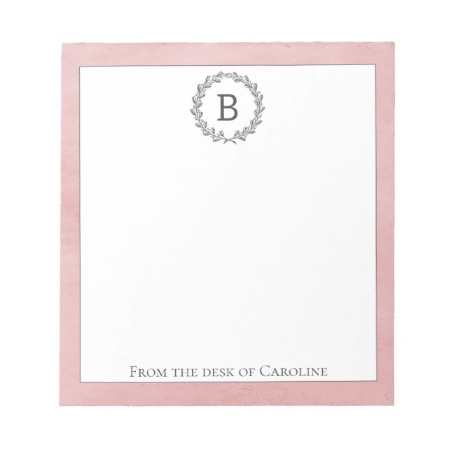 Pink Wreath Monogram Notepad Notizblock (Vorderseite)