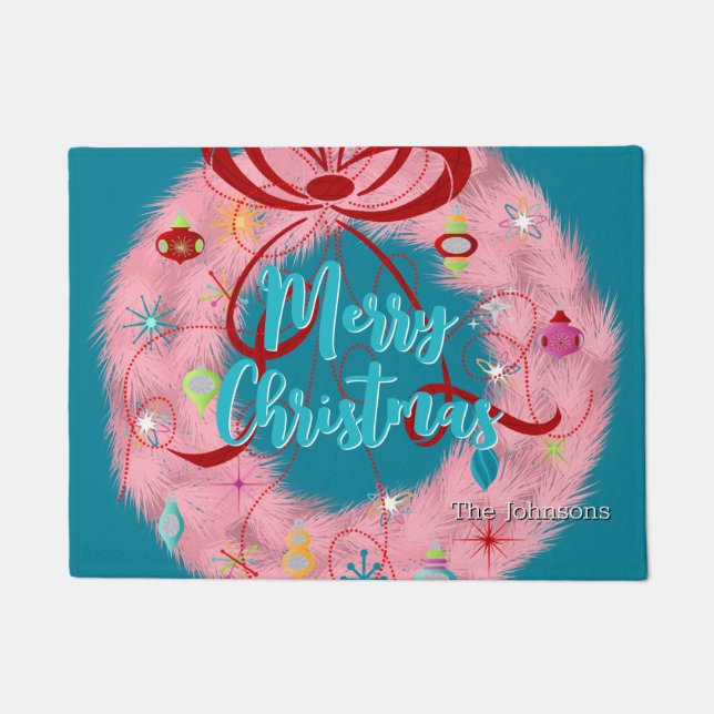 Pink Wreath Retro Weihnachten Fußmatte (Vorderseite)
