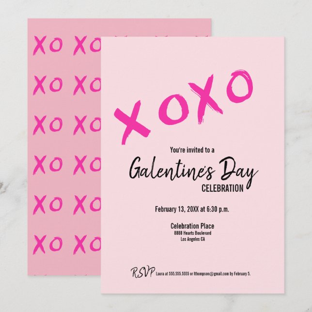 Pink XOXO Cute Galentine's Day Party Einladung (Vorne/Hinten)