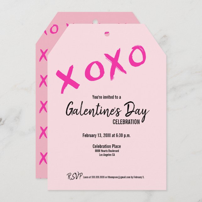 Pink XOXO Niedliches Galentiner-Tag-Party Einladung (Vorne/Hinten)