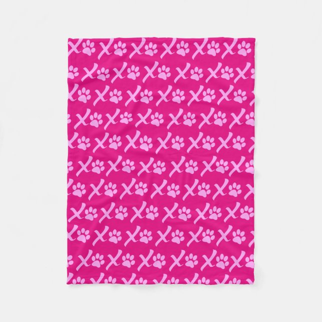 Pink XOXO Paw Print Blanket Gut für Hunde Fleecedecke (Vorderseite)