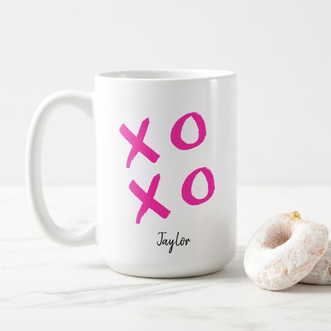 Pink Xoxo Personalisiert Valentin Kaffeetasse (Mit Donut)
