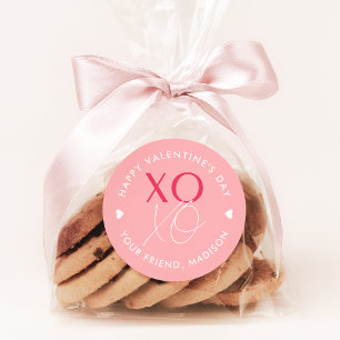 Pink XOXO Personalized Valentine's Day Runder Aufkleber