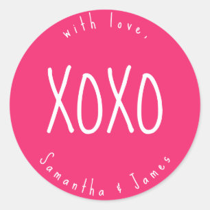 Pink XOXO Romantisches Personalisiertes Runder Aufkleber