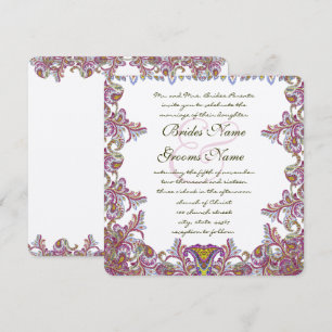 Pink Yarrow Vintag Paisley Wedding Einladung