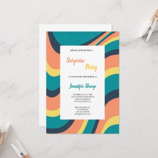 PINK , YELLOW AND BLUE GROOVY BIRTHDAY INVITATION EINLADUNG