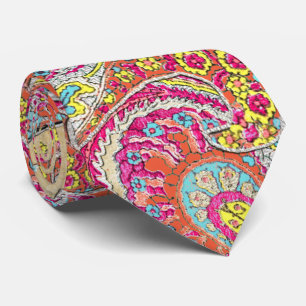 Pink Yellow Aqua Vintag Paisley Wedding Krawatte