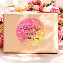 Pink Yellow Birthday Vielen Dank für Ihren Aufkleb