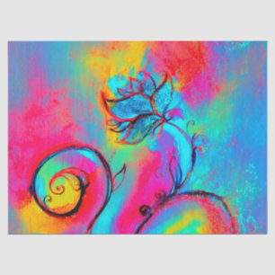 PINK YELLOW BLAU WHIMSICAL BLUME Fantasy Floral Seidenpapier