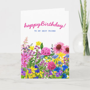 Pink Yellow Blue Lila Floral Friends Geburtstag Karte