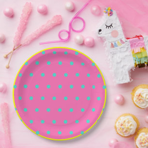 Pink Yellow Blue Polka Dots Pappteller