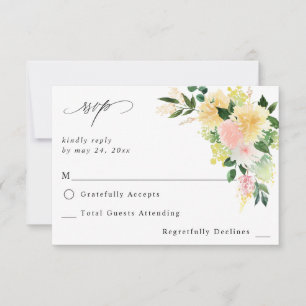 Pink & Yellow Blumig ohne Mahlzeit RSVP 2 Karte