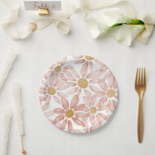 Pink Yellow Boho Wild Daisies Pappteller