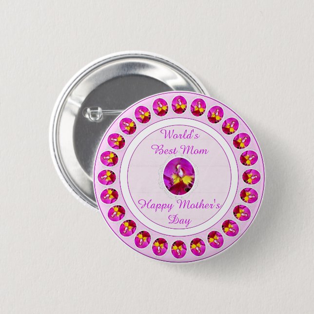 Pink yellow Cattleya Orchid Mother's Day Button (Vorne & Hinten)
