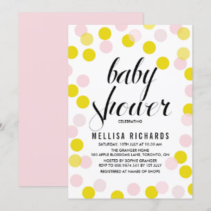Pink & Yellow Confetti Polka Dots Baby Dusche Einladung