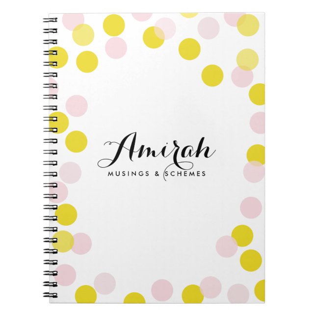 Pink & Yellow Confetti Polka Dots Custom Notebook Notizblock (Vorderseite)