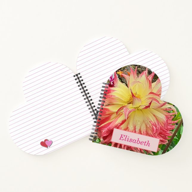 Pink & Yellow Dahlia Herzbuch Notizbuch (Innenseite)