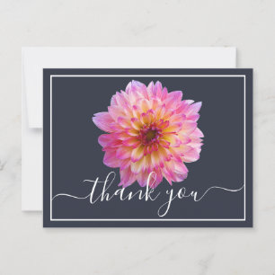 Pink Yellow Dahlia Navy Hintergrund Vielen Dank Postkarte