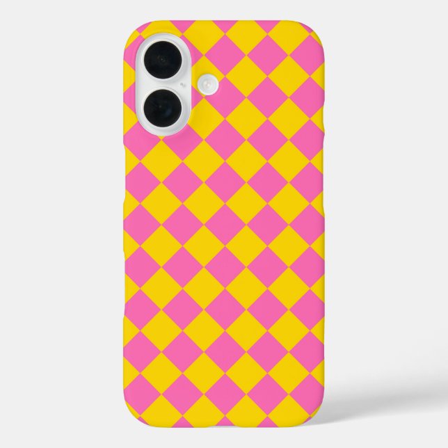 Pink Yellow Diamond Harlequin Schachbrett Pattern Case-Mate iPhone Hülle (Rückseite)