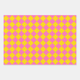 Pink Yellow Diamond Harlequin Schachbrett Pattern Geschenkpapier Set