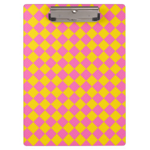 Pink Yellow Diamond Harlequin Schachbrett Pattern Klemmbrett