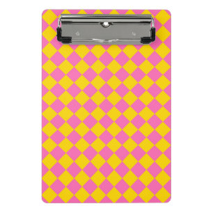 Pink Yellow Diamond Harlequin Schachbrett Pattern Mini Klemmbrett