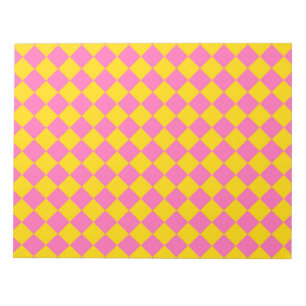 Pink Yellow Diamond Harlequin Schachbrett Pattern Notizblock