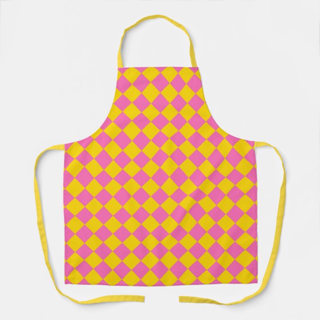 Pink Yellow Diamond Harlequin Schachbrett Pattern Schürze (Vorderseite)