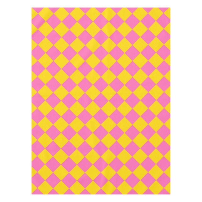 Pink Yellow Diamond Harlequin Schachbrett Pattern Tischdecke (Vorderseite)