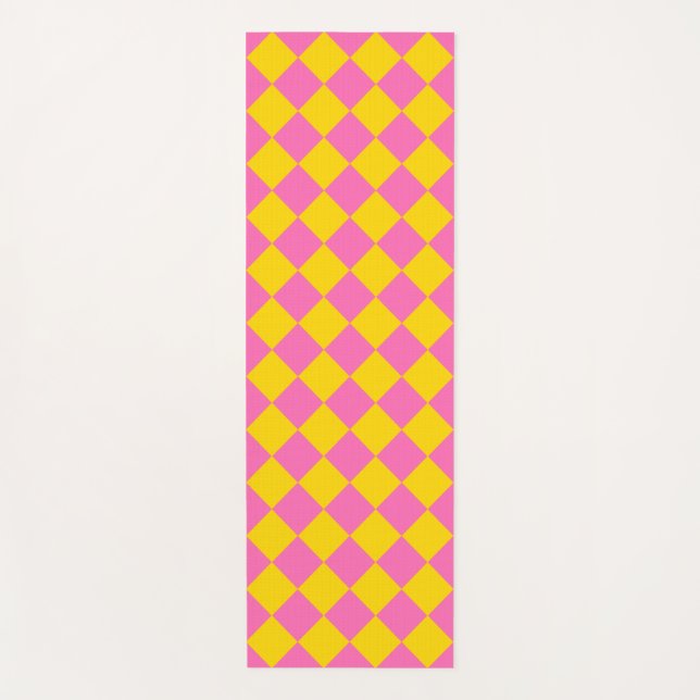Pink Yellow Diamond Harlequin Schachbrett Pattern Yogamatte (Vorderseite)