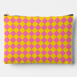 Pink Yellow Diamond Harlequin Schachbrett Pattern Zubehörtasche