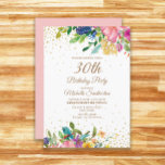 Pink Yellow Floral Gold Glitzer 30. Geburtstag Einladung<br><div class="desc">Elegante und farbenfrohe Rosa,  Blau und Gelb Aquarell mit goldenem Glitzer an einer weißen Party Einladung aus dem 30. Jubiläum. Kontaktieren Sie uns für Hilfe bei der Anpassung oder um passende Produkte anzufordern.</div>