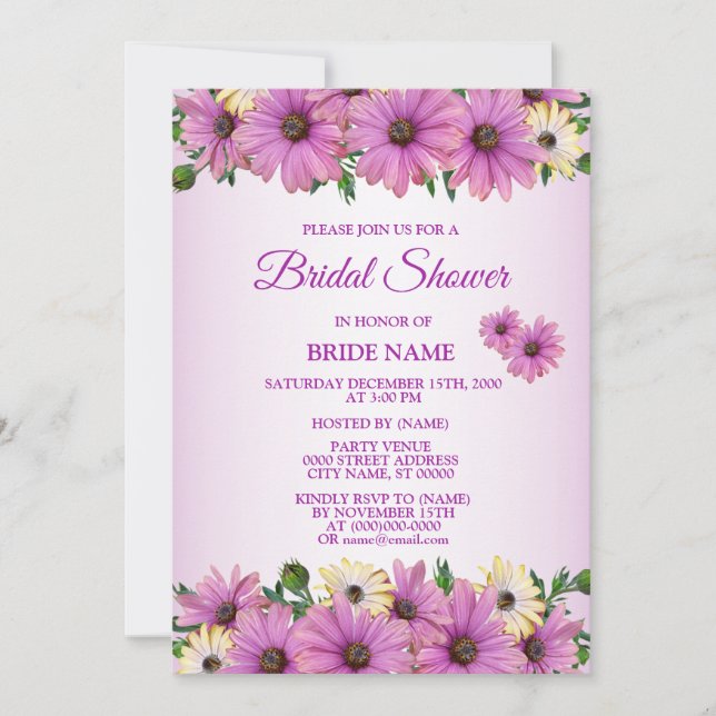 Pink Yellow Floral Rustic Bridal Shower Party Einladung (Vorderseite)