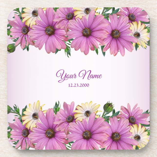 Pink Yellow Floral Rustic Elegant Wedding Party Getränkeuntersetzer (Vorderseite)