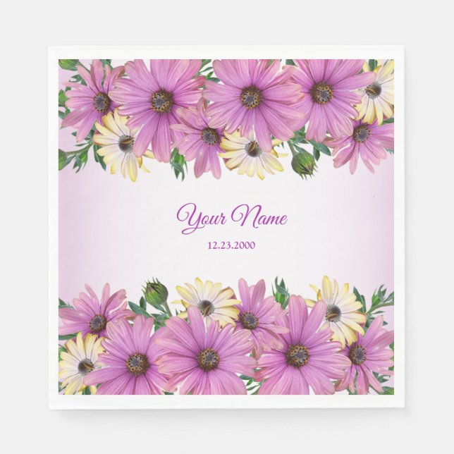 Pink Yellow Floral Rustic Elegant Wedding Party Serviette (Vorderseite)