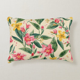 Pink Yellow Flowers, Florals,Yellow Stripes Dekokissen