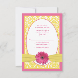 Pink Yellow Gerbera Daisy Wedding Repair Card RSVP Karte