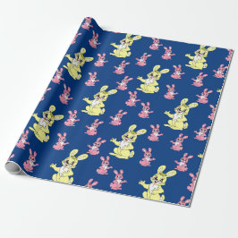 Pink Yellow Kawaii Bunny Rabbit Blue Hintergrund Geschenkpapier