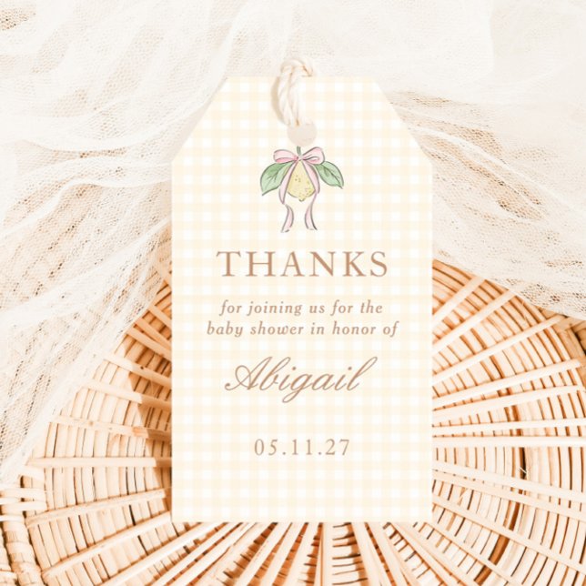 Pink & Yellow Lemon Bow Baby Shower Favor Geschenkanhänger (Von Creator hochgeladen)