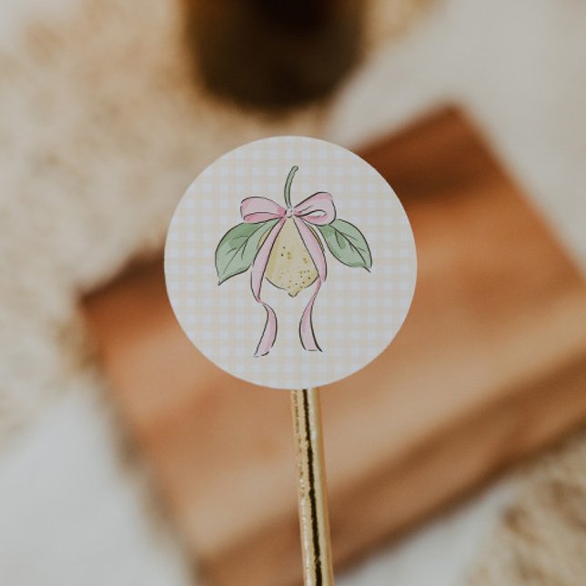 Pink & Yellow Lemon Bow Baby Shower Runder Aufkleber (Von Creator hochgeladen)