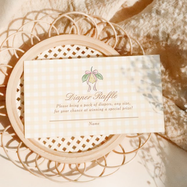 Pink & Yellow Lemon Bow Diaper Raffle Begleitkarte (Von Creator hochgeladen)