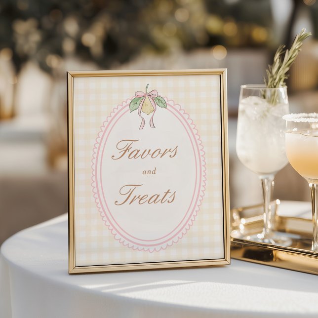 Pink & Yellow Lemon Bow Favors and Treats Sign Poster (Von Creator hochgeladen)
