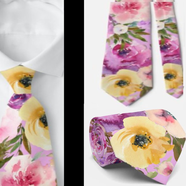 Pink Yellow Lila Spring Lavendel Floral Neck Tie Krawatte (Von Creator hochgeladen)