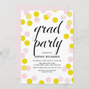 Pink & Yellow Polka Dots Confetti Graduation Party Einladung