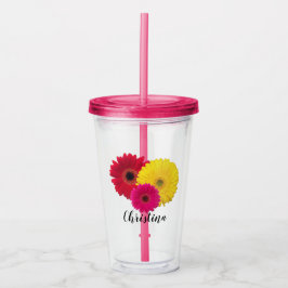 Pink Yellow Red Gerbera Daisy | PERSONALISIERT Acryltrinkbecher